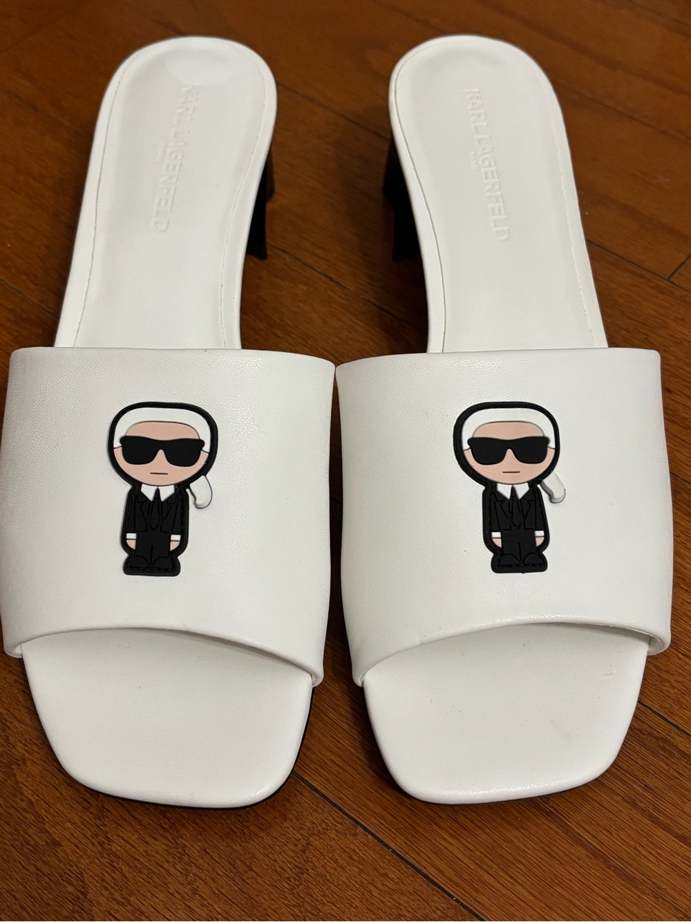 Karl Lagerfeld White Slide Mules with Karl Charm
